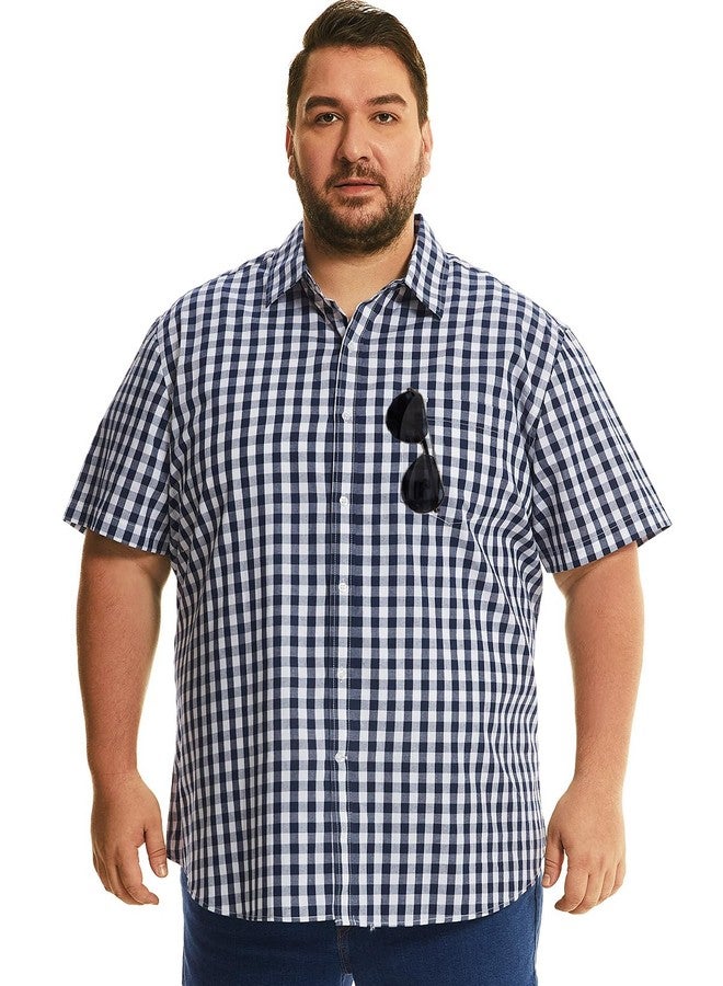 HOdo Big and Tall Mens Cotton Button Down Shirt Navysquare 5XL - Image 1